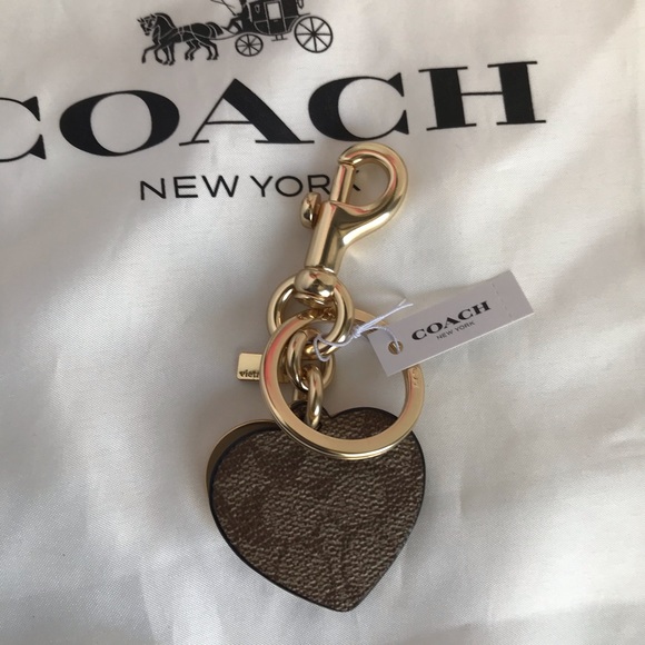 COACH Signature Hearts Key Ring Bag Charm Gold / - Picture 9 of 13
